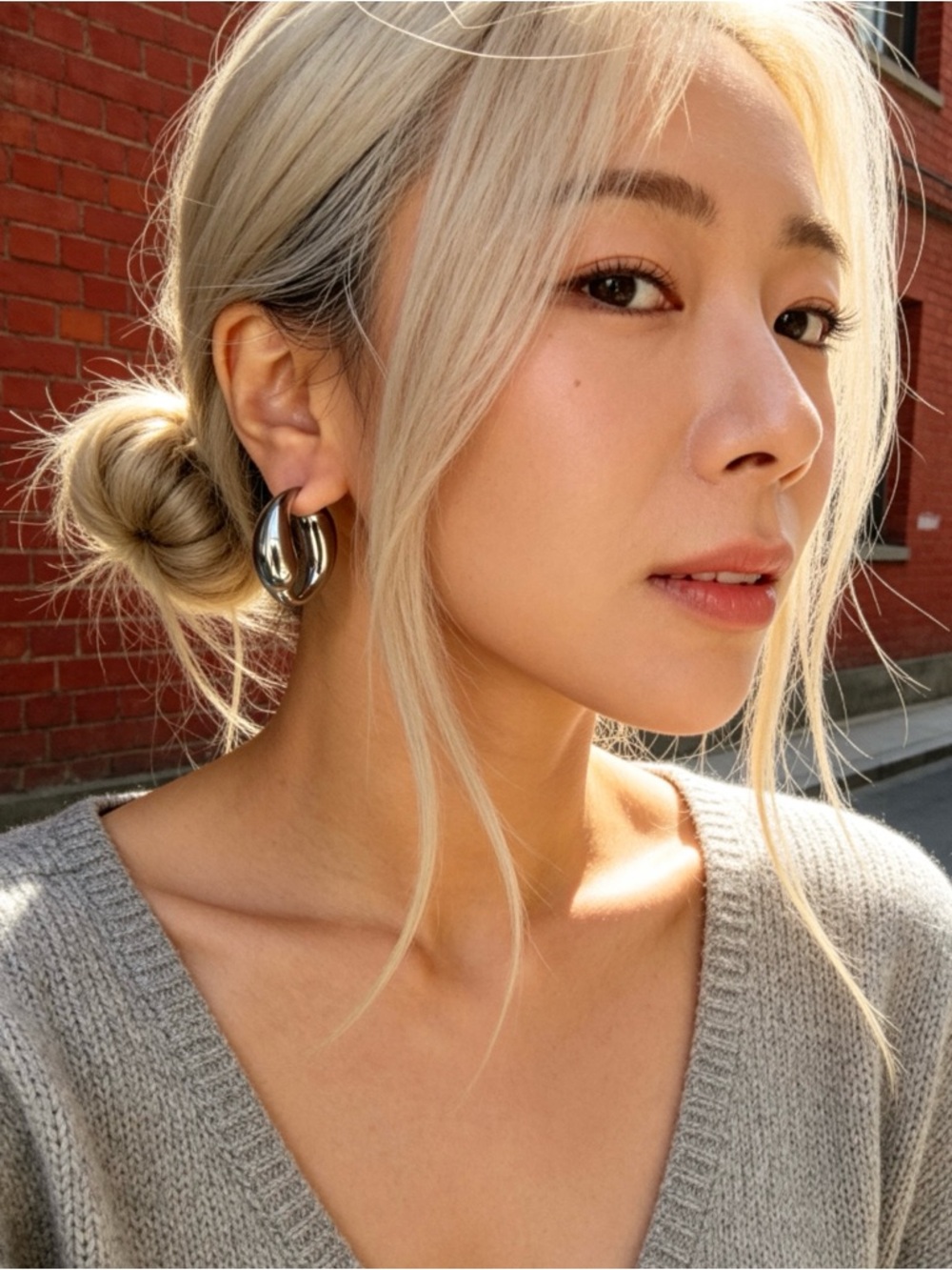 Polished Silver Sculpted Hoop Earrings - Modern Sculpted Hoops - Picture 7 of 11